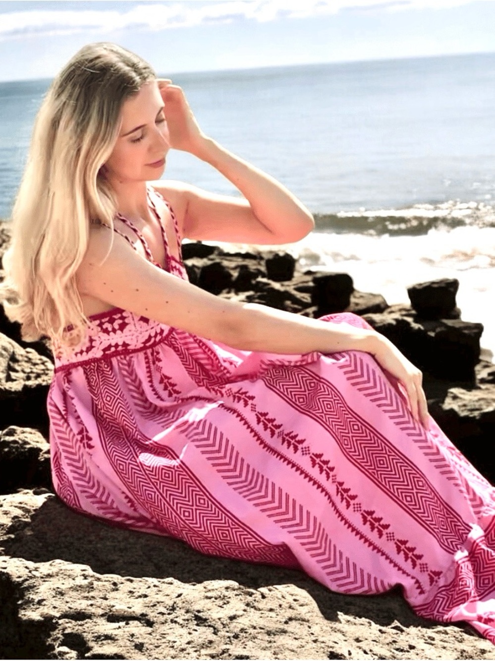 Boutique! Sleeveless Pink & Red Patterned Maxi Dress - Picture 7 of 11